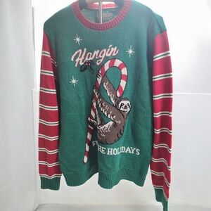 Ugly Christmas Sweater Green and Red Sloth Crewneck